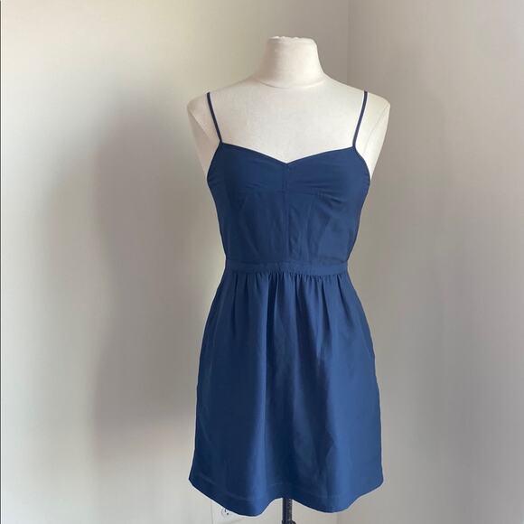 J. CREW Slip Dress Womens Sz 4 Navy Blue Spaghetti Strap Knee Length - Picture 1 of 6